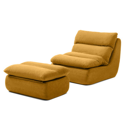 32 Inch Bean Bag Chair with Ottoman, Big Chaise Lounge for Adults, Ergonomic and Comfortable Lazy Sofa for Living Room, Bedroom