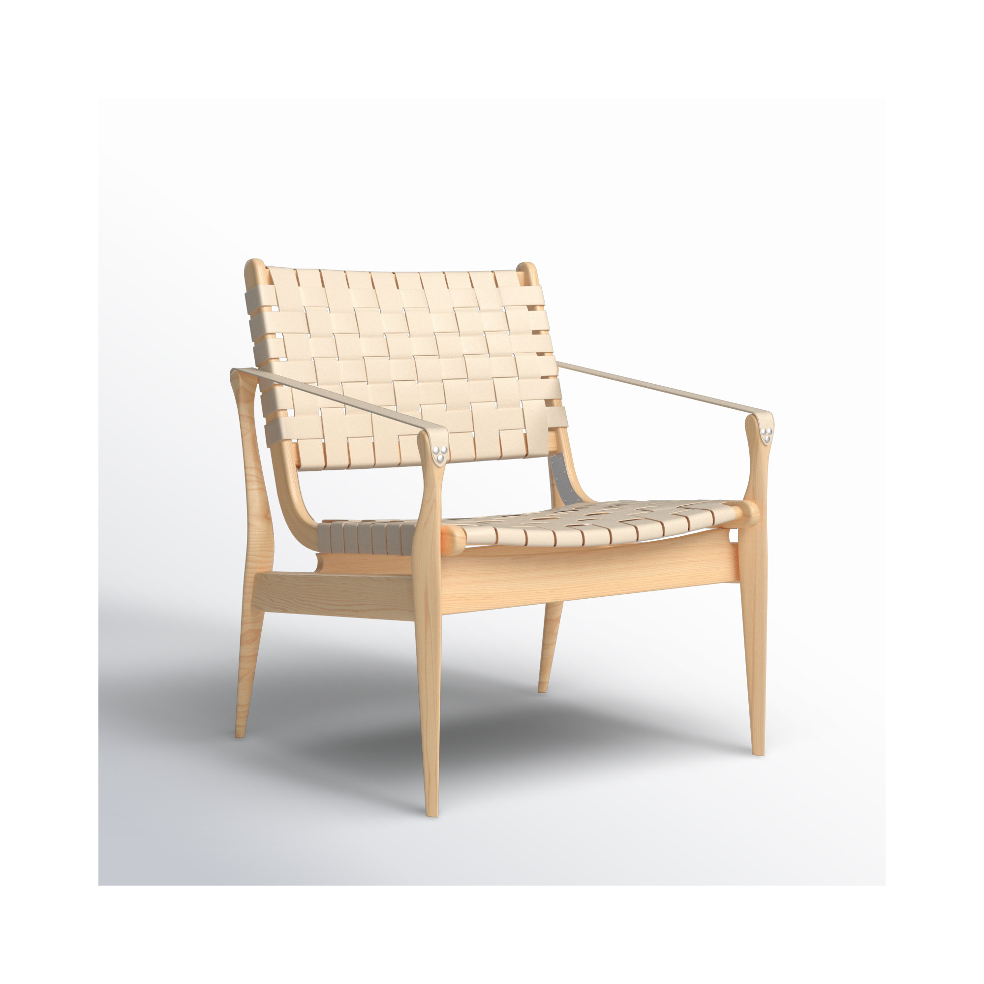 Kenan Upholstered Armchair, White Genuine Leather, Natural