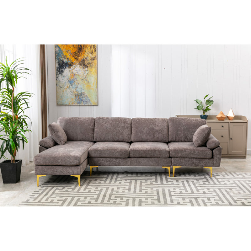 Canapé modulaire en U avec repose-pieds, Velours gris velours