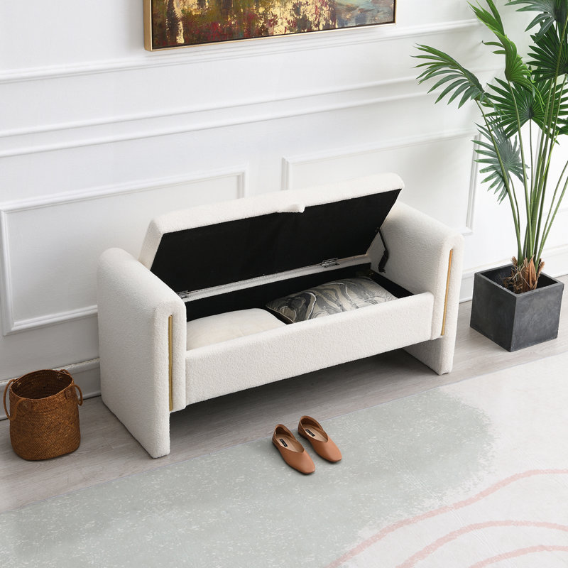 Banc de bout avec accoudoirs et rangement Modern, Crème