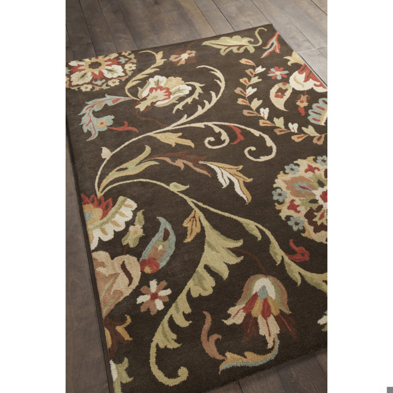 Adairsville Authentic Hand-Tufted Handmade Dark Brown, Gold, Terracotta, Sage Green & Tan Traditional Botanical Scrolling Floral Medallion Wool Area Rug