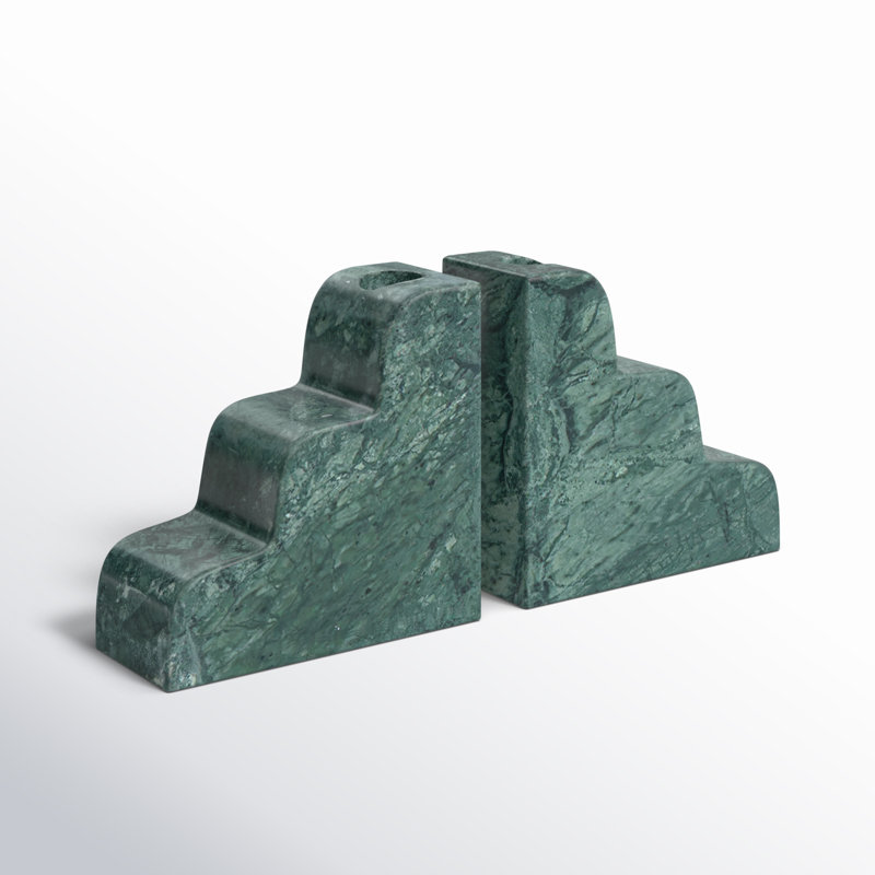 Marble Bookends with Candle Holder - Set of 2 - Teal