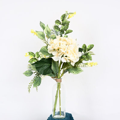 Artificial Spring Summer Hydrangea Floral Arrangement In Vase, Berry Branch Greenery Leaves Sprays Long Stem Faux Flower With Faux Water For Dining Table Centerpieces, Home Wedding Party Decor Indoor