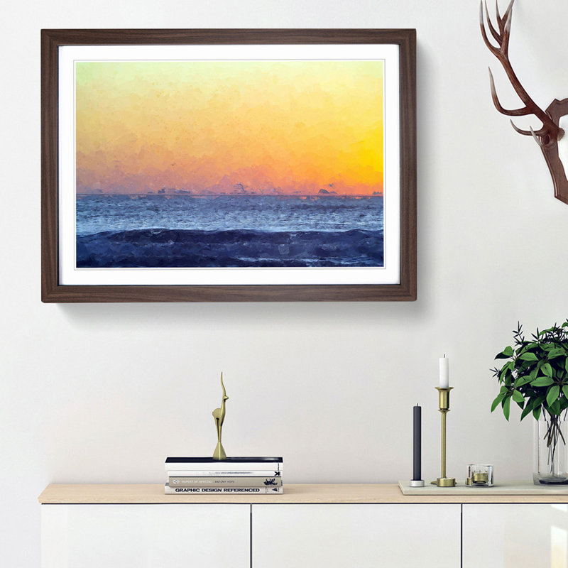 Orange Sunset - Picture Frame Graphic Art Print, 62cm H x 87cm W x 2cm D, Walnut Framed