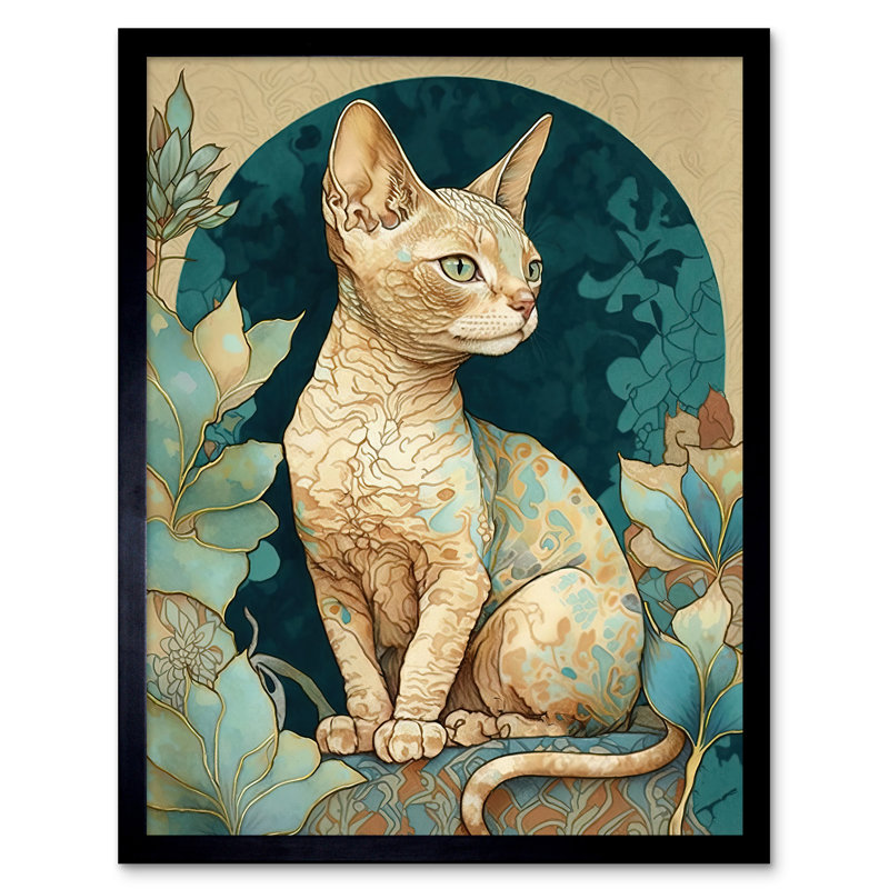 Devon Rex Cat With Pattern Fur Nouveau Modern - Single Picture Frame Print