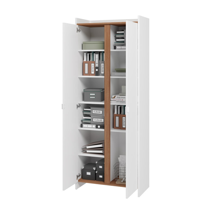 Ratzer 28'' Wide Mid-Century Modern 11-Shelf Storage Cabinet in Brown and White, White