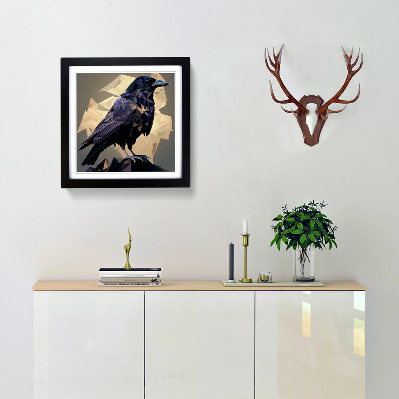 Crow Cubism No.1 - Framed Print, Black