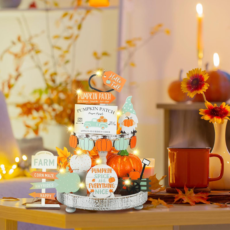 Ensemble de 15 plateaux décoratifs d'automne à niveaux multicolores Hello Fall Decor