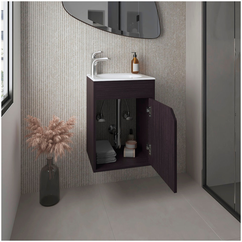 Meuble-lavabo à une porte avec lavabo en résine et deux tablettes Bethel, Noir