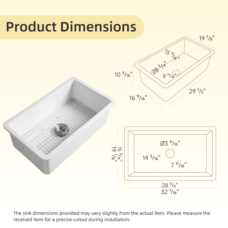 Los Flexi White Undermount Kitchen Sink, 32'' L x 19'' W x 10″ H, Rectangular Single Bowl, Standard Kit