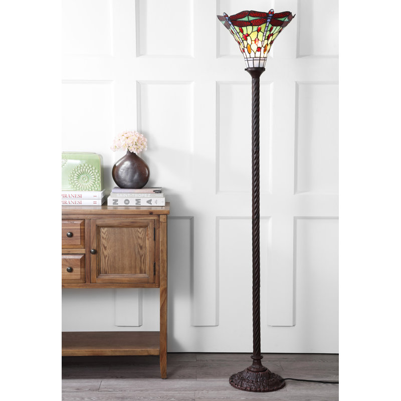 Lampe torchère sur pied 71 "avec libellule Tiffany Ostlund, rouge