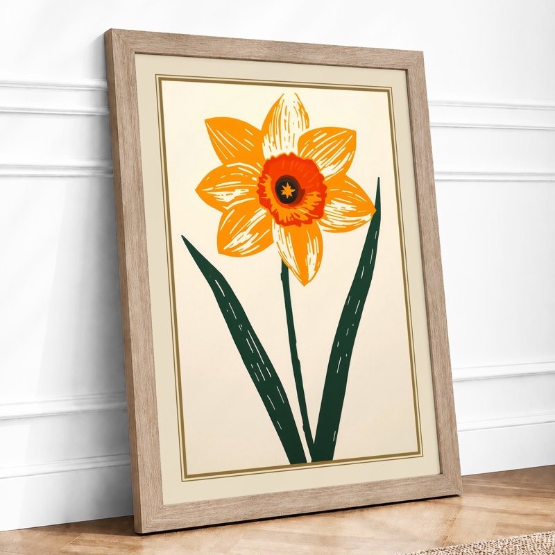 Daffodil Study Botanical - Framed Print, A4 - 29.7 x 21.0 cm, Oak