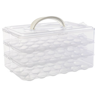 Buddeez Egg Keeper Storage Container Tray Holds 24 Jumbo Eggs Plastic Clear  Red, 2-Pack 