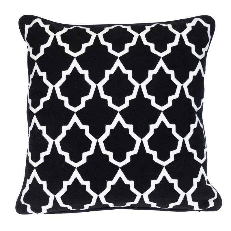 100% Cotton Greek Key Zippered Pillow, Black