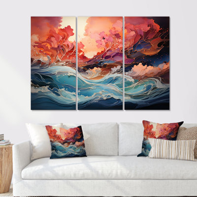 Japon, océan tempête paysage I - ensemble d'art mural tempêtes