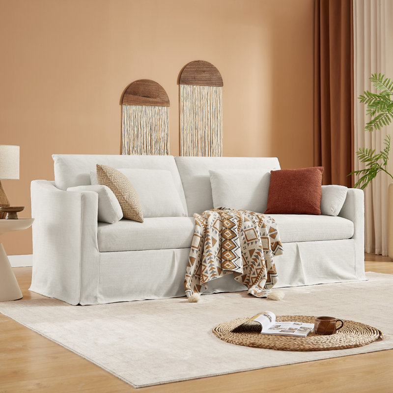 CozyNest 84" Slipcovered Sofa with Four Pillows, Cream White