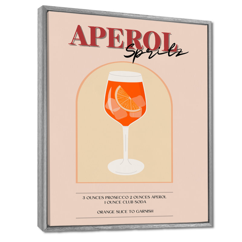 Citrine Aperol Spirz Italian Cocktail - Décoration murale cocktails, Toile argentée avec cadre flottant