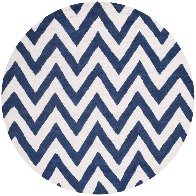 Sanyla Hand Tufted Wool Chevron Indoor Rug, Round 8'