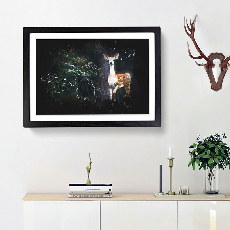 Curious Fawn - Framed Print, 62cm H x 87cm W x 2cm D, Black Framed