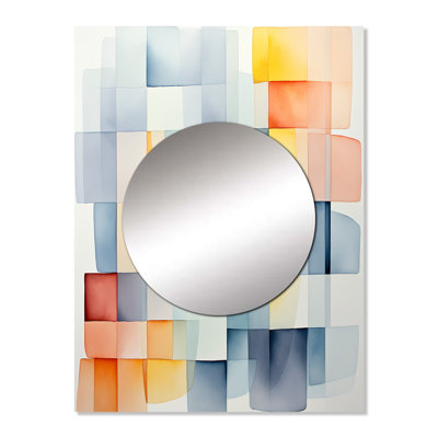 Radtke Multicolor cubes patterns V - Geometric Unique Wall Mirror, Blue Mirror, Printed Metal Art