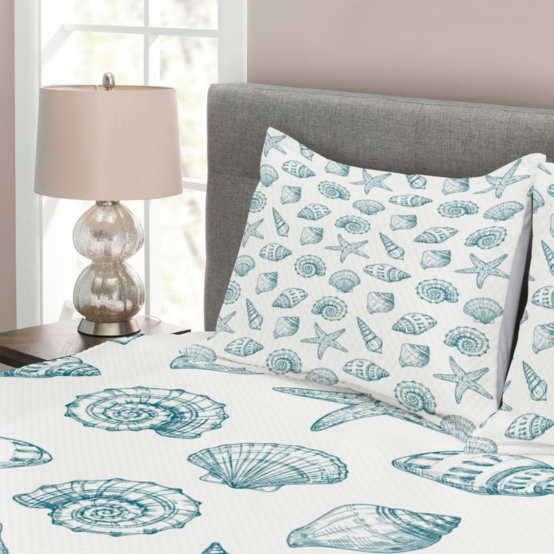 Abrahim Petrol Blue/White Microfibre Bedspread Set, 220 x 264 cm