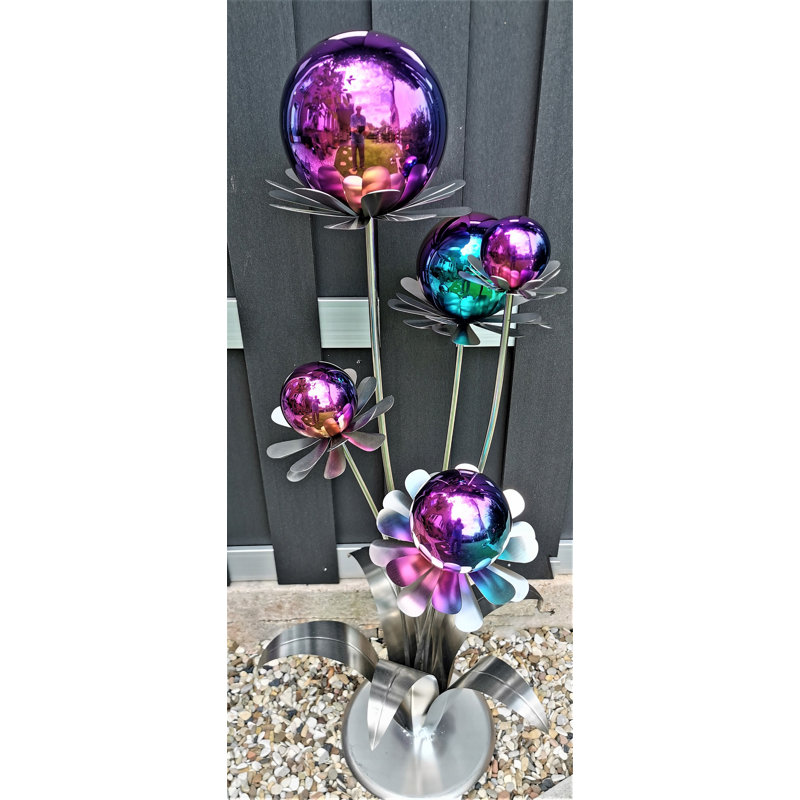 Casi Stainless Steel Plants & Flowers Garden Art, Chrome/Purple/Blue