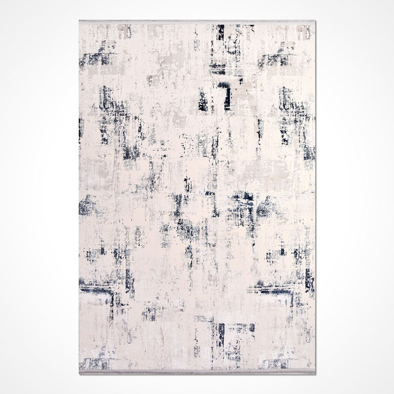 Tapis moderne / abstrait beige lavable à la machine antidérapant, Rectangle 3 pi 4 po x 5 pi