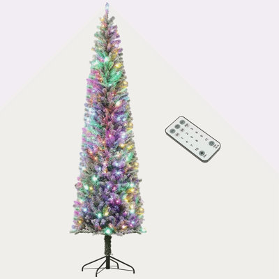 Arbre de Noël illuminé 9 pi avec 9 lumières DEL bicolores et 895 pointes de branches, arbre de Noël artificiel avec support en métal