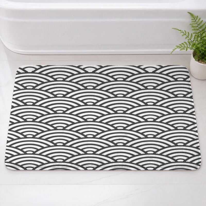 Tapis de bain à motif de vagues japonaises, L 34 po x L 21 po, Noir blanc