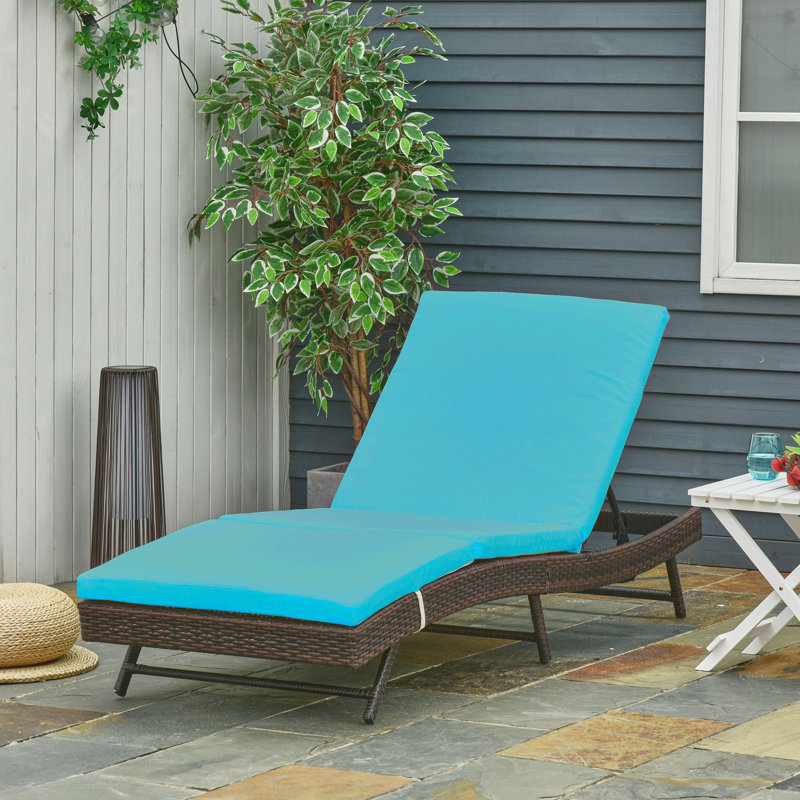 Chaise longue d'extérieur en rotin avec dossier réglable turquoise, Bleu