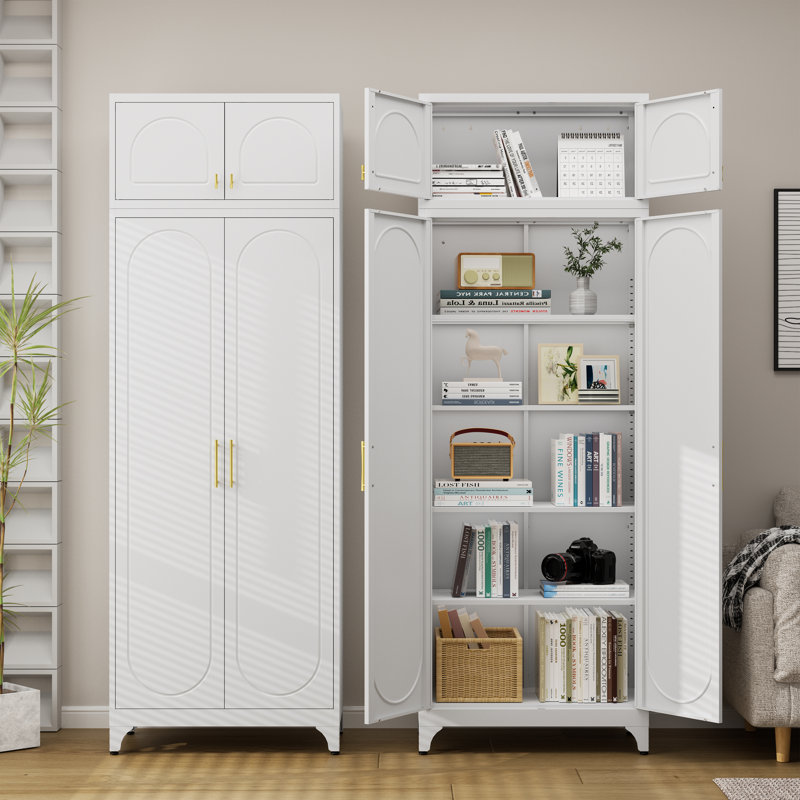 Kitchen Pantry Cabinet, 90" Tall Metal Storage Cabinet, Food Pantry Cabinets With Doors And Shelves, Storage Cabinets For Living Room, Dining, White,16" D X 32" W X 90" H, Assembly Required