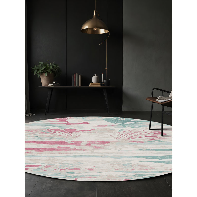 Machine Washable Gray Area Rug, Round 5'