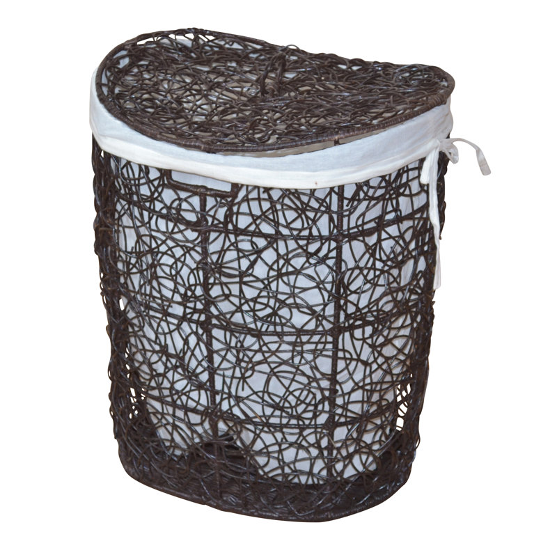 Wood Laundry Hamper with Handles, Brown/Ecru