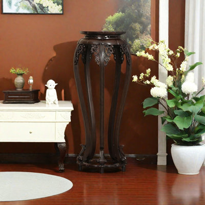 Solid Wood Plant Stand Polished Carved Stable