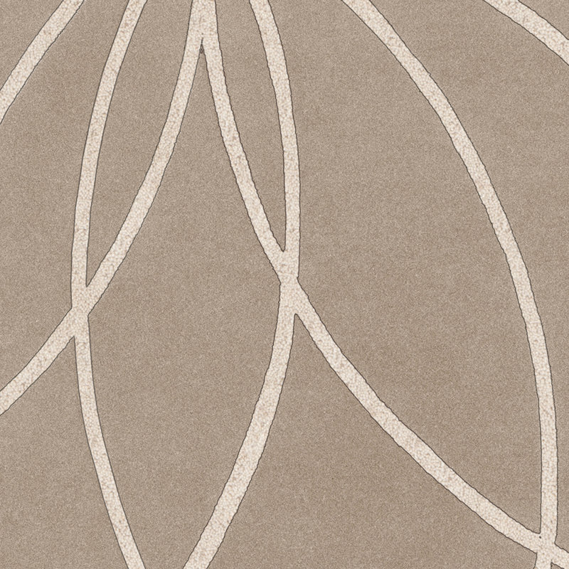 Tapis kaki / crème en laine touffeté à la main à motif abstrait Deweese, Rond 9 pi 9 po