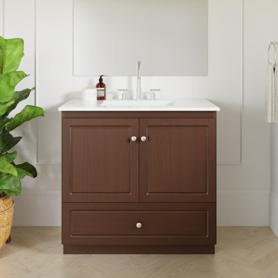 Meuble-lavabo en aulne foncé avec plateau en céramique blanc et l 37 po x P 22 po x H 35 po Ultraline