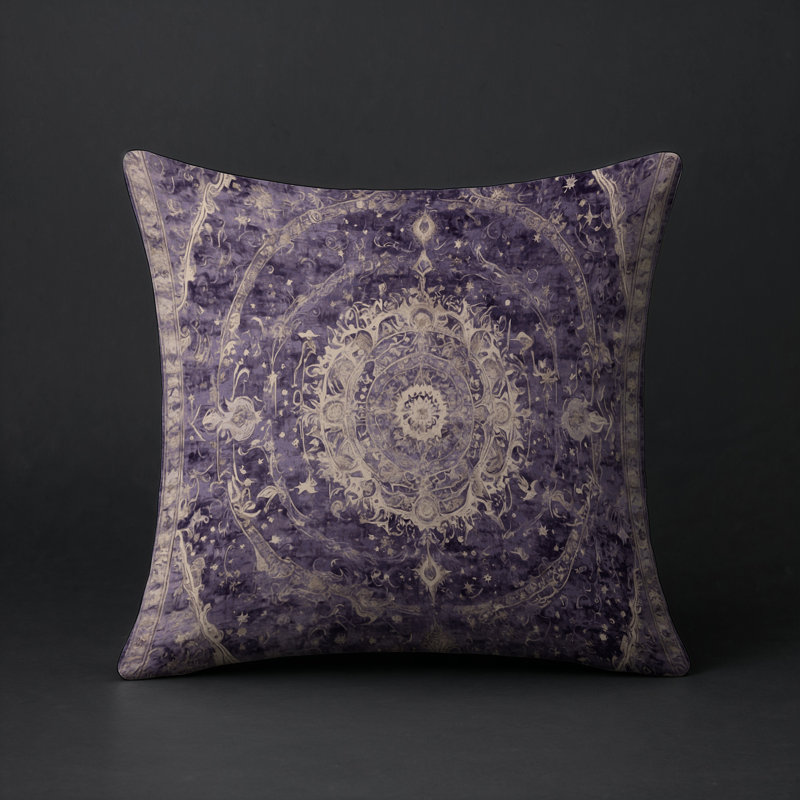 Coussin décoratif intérieur / extérieur gris Modern Modern, Carré 16 po, Mauve / beige oriental 1
