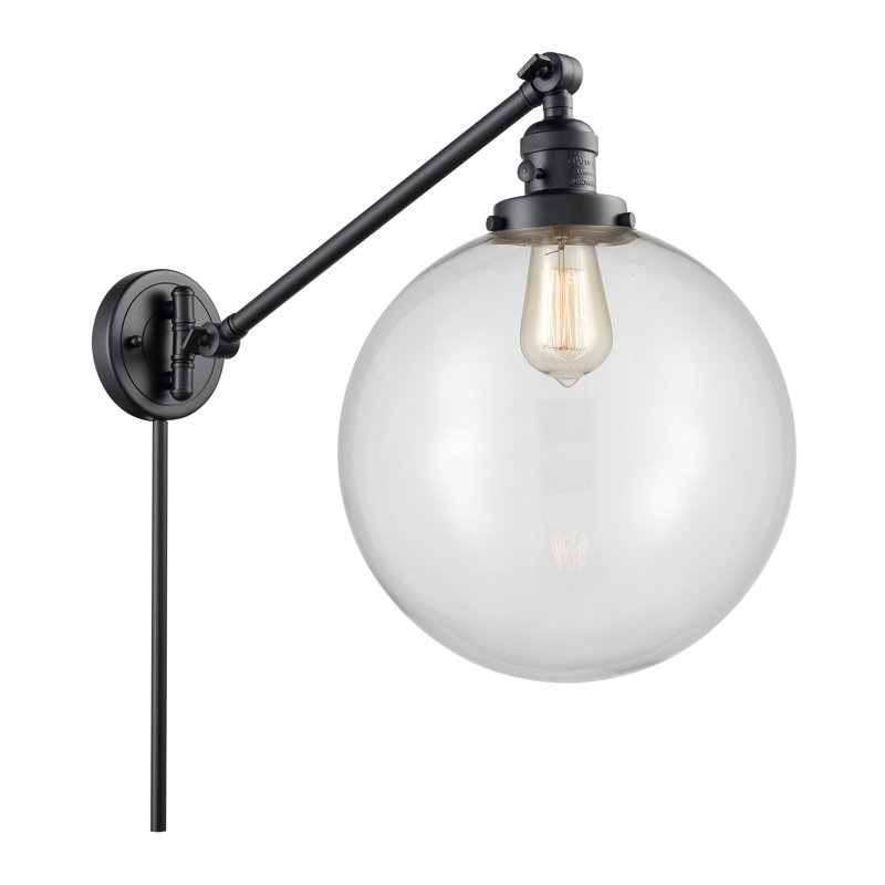 Swing Arm Sconce, Clear, Matte Black