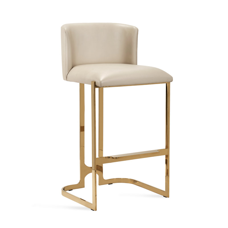 Tabouret de bar Banks, Laiton poli, Tabouret de comptoir (siège d'une hauteur de 26 p, Latté crème