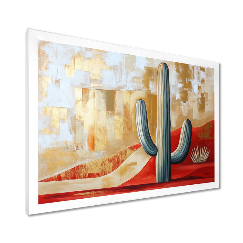 Saguaro II du désert - Tableau encadré Cactus, H 24 po x l 32 po, White Picture Framed
