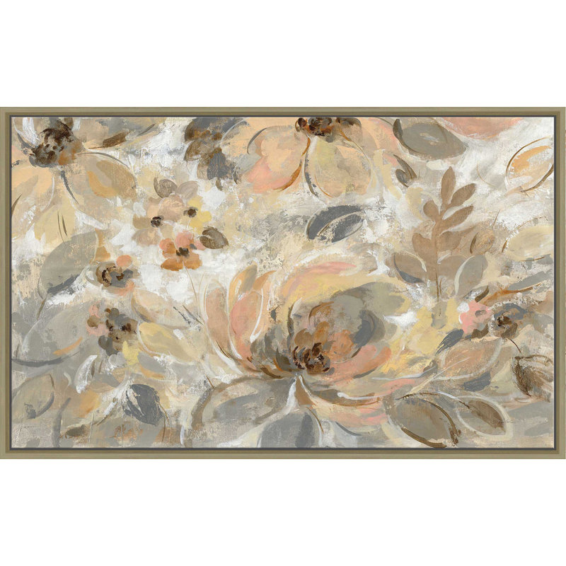 Ivoire floral - peinture, Cadre flottant champagne, H 31,5 po x l 51,5 po x P 2 po