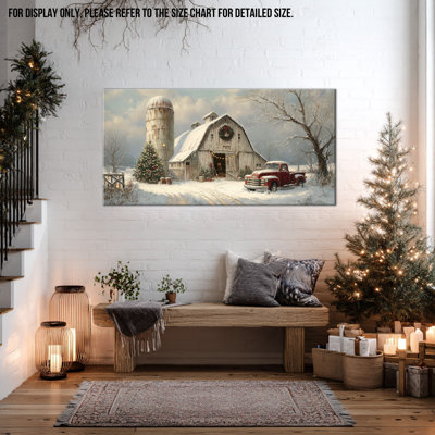 Large Winter Painting Canvas Wall Art - Vintage Christmas Prints, Winter Scene Pictures Wall Decor for Living Room, Christmas Artwork Farmhouse Wall Art for Home Pine Frame Wrapped Canvas Prints, 20×40 inches
