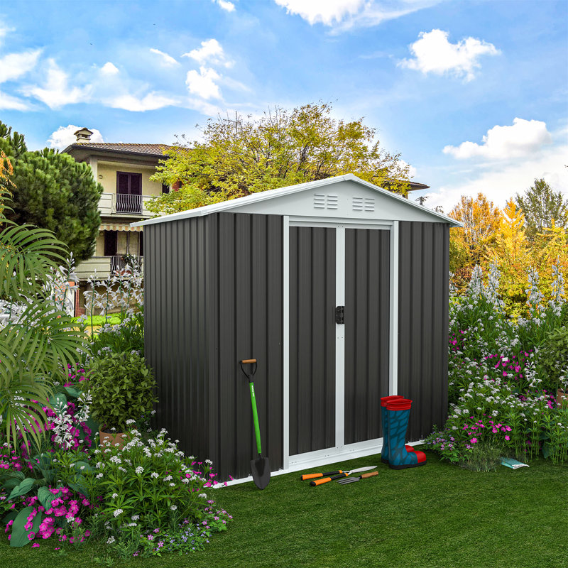Remise de rangement extérieure pour toit Apex de 6 pi x 4 pi, Gris, H 72,5 po x l 74,7 po x P 45,7 po