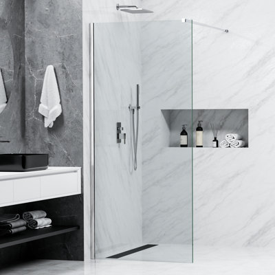 FSD 34" W x 78" H Frameless Single Fixed Shower Panel with 5/16" (8mm) Clear Tempered Glass in Polished Chrome FSD-3478-PC