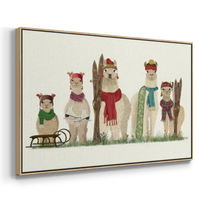 Llama Family Winter Sports, reproduction d'art sur toile encadrée