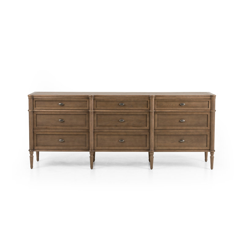 Toulouse Remmi 9 Drawer 85" W Double Dresser, Toasted Oak