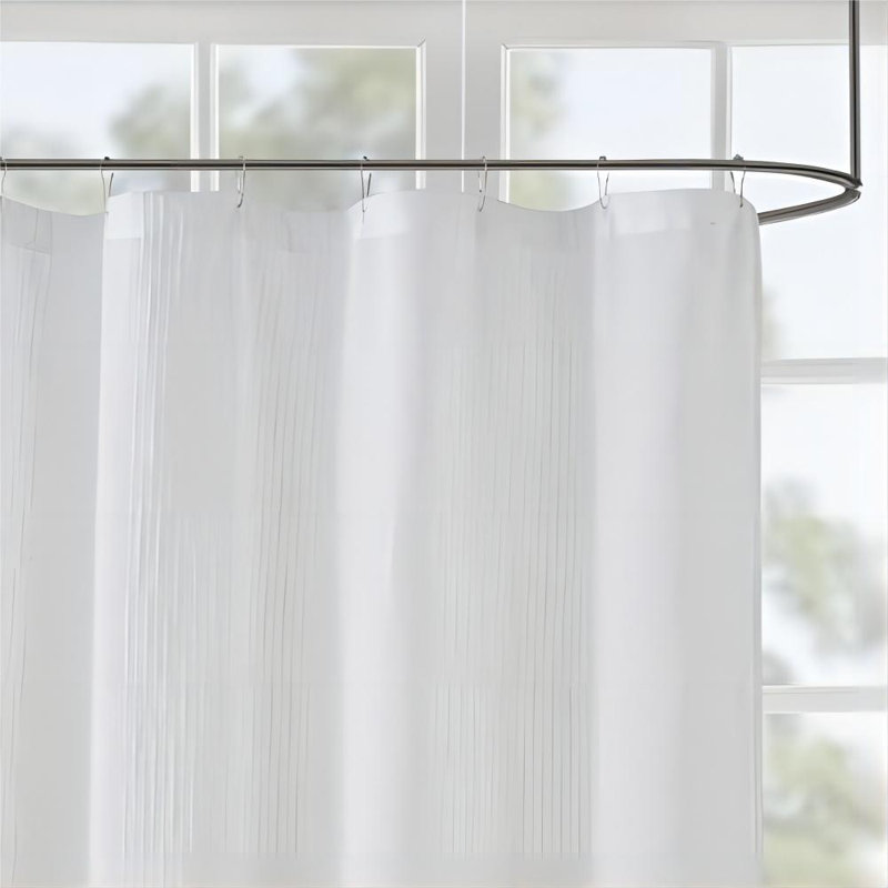 Rideau de douche, motif décoratif rayé texturé, décor de salle de bain moderne Mid-Century, lavable à la machine, écran d'intimité en tissu 72 po x 72 po, ivoire