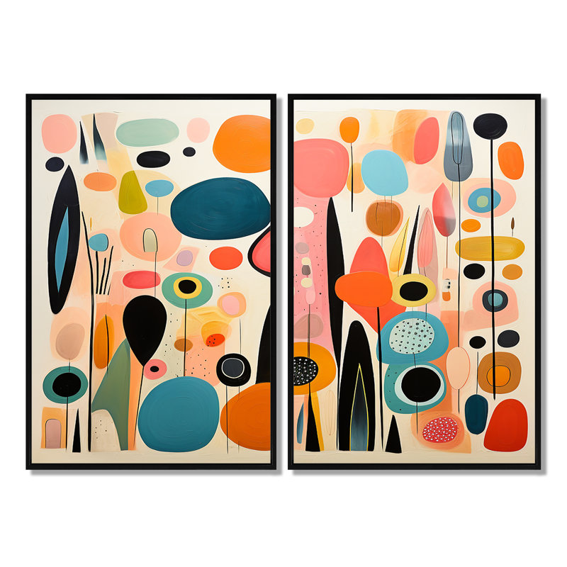 «Pink Mid Century Playful Patterns II», art mural moderne sur toile Mid-Century, Black, 36" H x 48" W