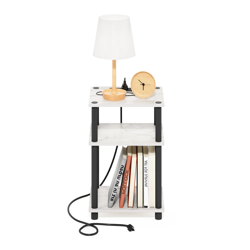 Table de bout avec deux options d'installation, prises intégrées, ports USB et de type C, Marbre blanc