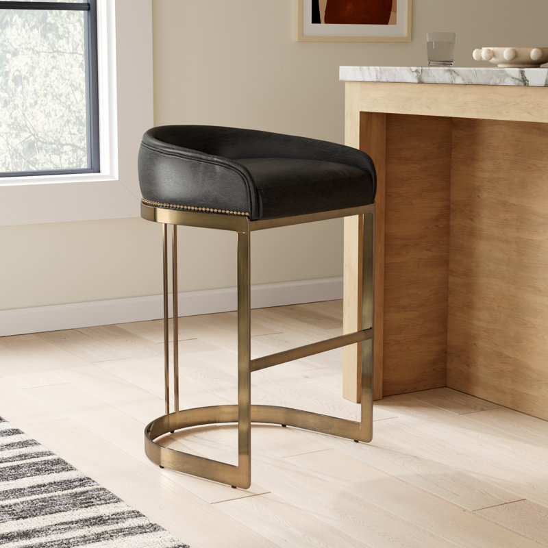 Bradley Genuine Leather Bar & Counter Stool, Black, Bar Stool (28.75" Seat Height)